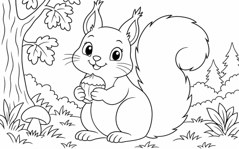 Eichhörnchen Puschel Eichhörnchen Puschel mit buschigem Schwanz und Haselnuss auf einem Ast