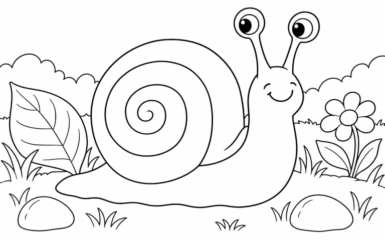 Schnecke Sammy Schnecke Sammy mit Schneckenhaus auf einem Blatt neben einer Blume